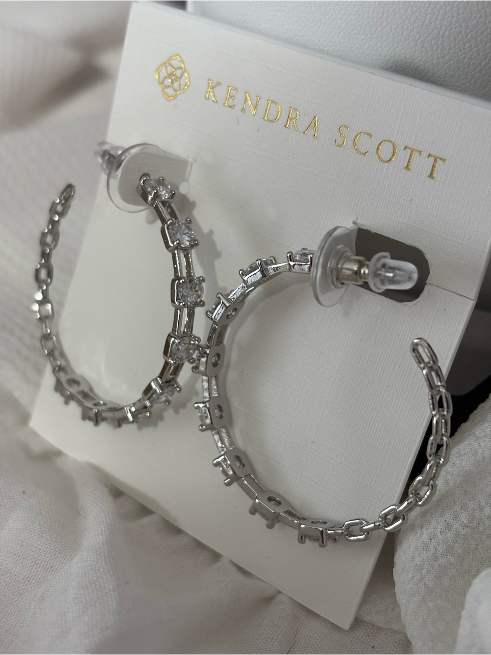 Kendra Scott Silver Hoop Earrings with Clear Crystals
